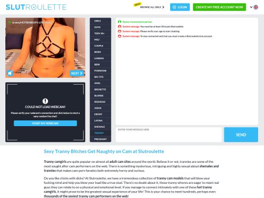 Slutroulette Trans is a Place to Chat With Hot Trans Models While They Do Naughty Things On Camera