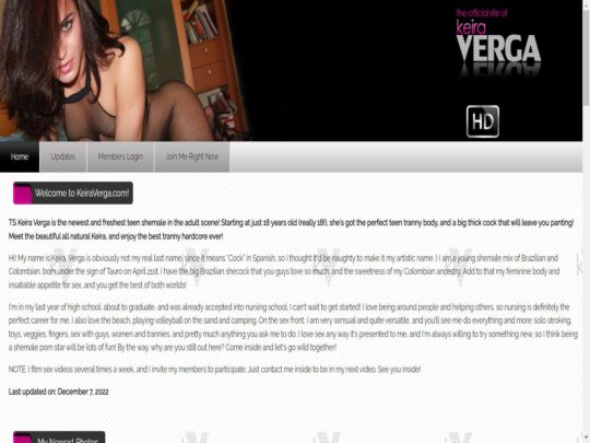 Revue de Kiera Verga, un site qui est l'un des nombreux sites pornos trans latins populaires