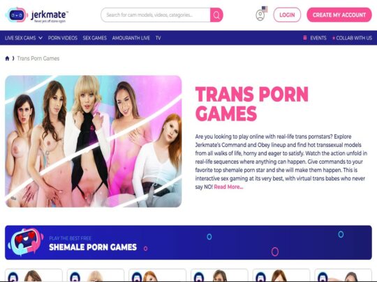 Jerkmate Trans Porn Games לטבול את עצמך עם כוכבי הטרנס פורנו הטובים ביותר ולחוות משחק תפקידים ו-BDSM ועוד הרבה יותר