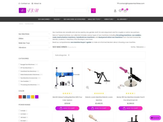 Top Sex Machines, is a revolutionary game changing adult toy shop, which provides you with cutting-edge innovative sex machines and toys.