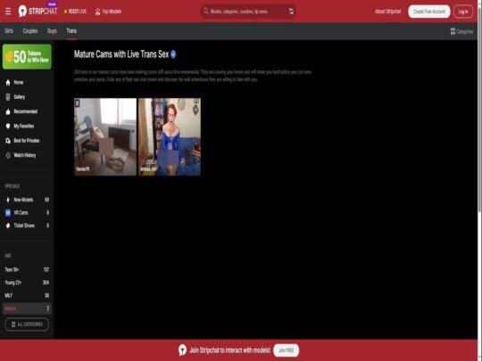 Stripchat Trans Mature review, a site that is one of many popular Live Mature Trans Sex Cams